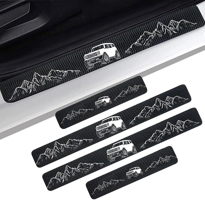 4PCS Carbon Fiber Door Sill Protectors Front/Rear Anti-Scratch Entry Guard (Door-White)