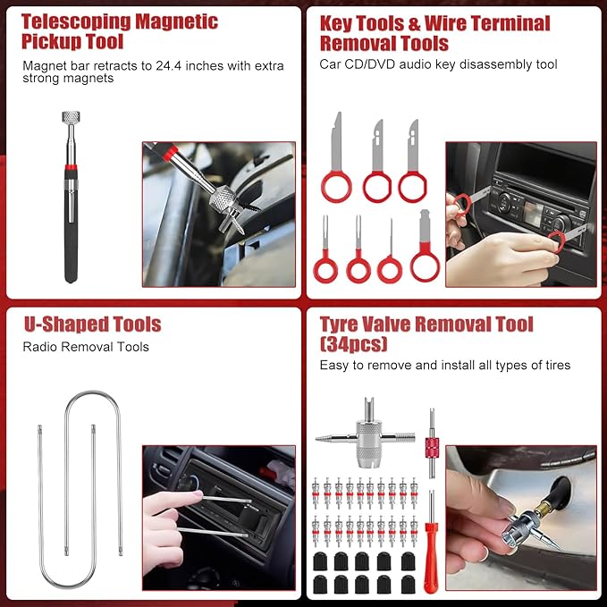 Sundpey 132-PCs Car Tool Kit - Portable General Basic Home and Automotive Repair Tool Set with Drawer for Men Women with Hook & Pick & Fastener & Valve Stem Removal Tools for RV Truck Motorcycle Bike