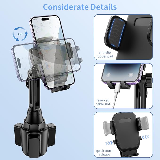 Cup Phone Holders for Your car, Universal Adjustable Base and Long Neck Car Phone Mount Cradle, Cell Phone Holder Car Accessories/Trucks/Golf Cart/Treadmill for iPhone Samsung Google All 4-7 inches