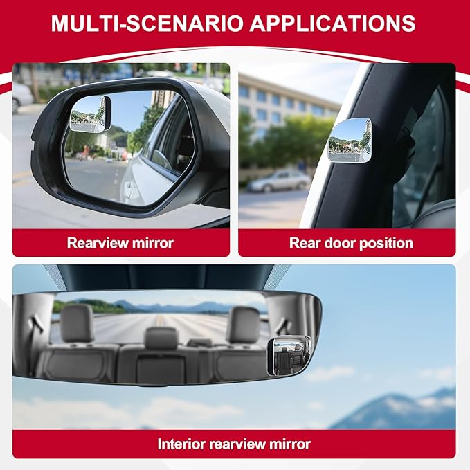 LivTee Blind Spot Mirror, Fan HD Glass Frameless Convex Rear View Mirror with wide angle Adjustable Stick for Cars SUV and Trucks, Pack of 2