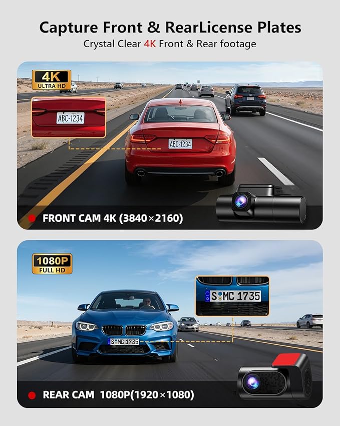 3 Channel Dash Cam Front and Rear, 4K Dash Camera for Cars STARVIS 2 HDR Night Vision, 24H Parking Mode, 64GB Card Included, Dashcam Built-in 5.8GHz WiFi GPS,170°Wide Angle, G-Sensor Emergency Lock
