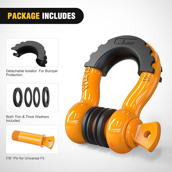 Nilight 2 Pack 3/4" D-Ring Shackle with 7/8" Screw Pin 41,887lbs Break Strength, Heavy Duty Off Road Recovery Shackle with Isolators Washers for Use with Tow Strap, Winch, Off-Road Truck Vehicle