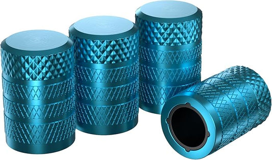 CKAuto Tire Valve Stem Caps, Cyan, 4 pcs/Pack, Anodized Aluminum Tire Valve Cap Set, Corrosion Resistant, Universal Stem Covers for Cars Trucks Motorcycles SUVs and Bikes