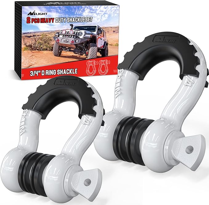 Nilight 2 Pack 3/4" D-Ring Shackle with 7/8" Screw Pin 41,887lbs Break Strength, Heavy Duty Off Road Recovery with Isolators Washers for Use with Tow Strap, Winch, Off-Road Jeep Truck Vehicle