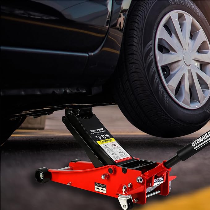 3 Ton Low Profile Trolley Floor Jack, Professional Steel Racing Floor Jack with Dual Pistons Quick Lift Pump,Red Heavy Duty Hydraulic Floor Jack Lifting Range 3.3"-19.7", 3 Ton (6,600 lb) Capacity