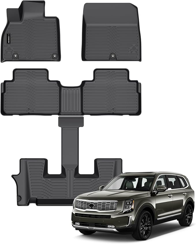Auxko All Weather Floor Mats Fit for Kia Telluride 2020-2025 with 2nd Bucket Seat Without Center Console Liner Telluride Accessory All Season Guard Odorless Anti-Slip Floor Mat