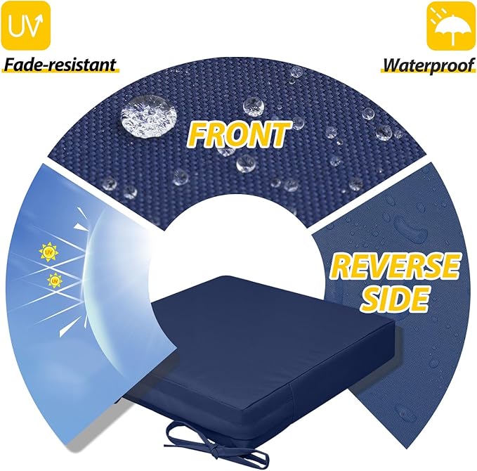 AAAAAcessories Outdoor Seat Cushions for Chairs, Waterproof, Fade-Resistant, 22" x 22" x 3", Patio Furniture Replacement Cushions, Set of 2, Navy Blue