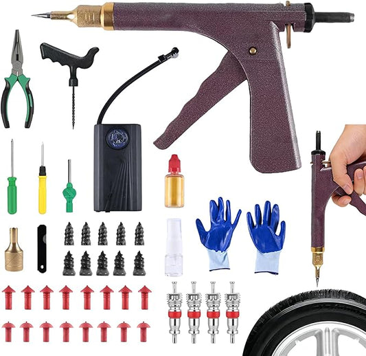 tire Plug kit Motorcycle tire Repair kit tubeless tire Repair kit Suitable for Punctured and Flat Tires of Motorcycles, Cars, ATVs and Lawn mowers; Includes an inflator（Red ）