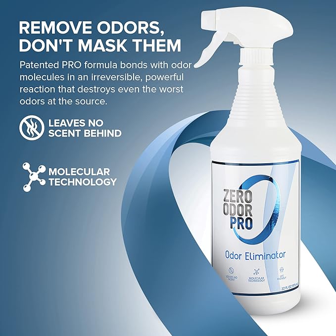 Zero Odor Pro Commercial Strength Odor Eliminator, Room Deodorizer and Air Freshener, Trigger Spray, 32 oz, White/Blue