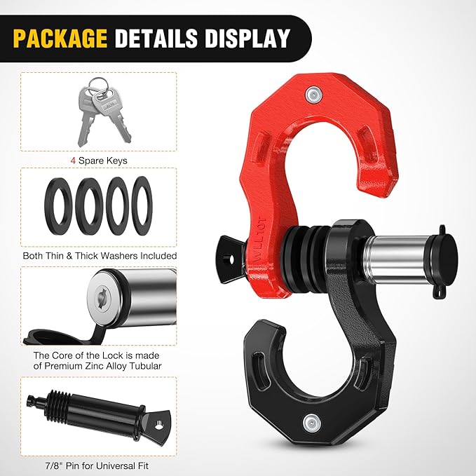 Nilight 2 Pack 3/4" D-Ring Separate Shackle with 7/8" Lock Pin 45,000 lbs Break Strength, Off Road Recovery Shackle with Isolators Washers for Use with Tow Strap, Winch, Truck Vehicle (Black&Red)