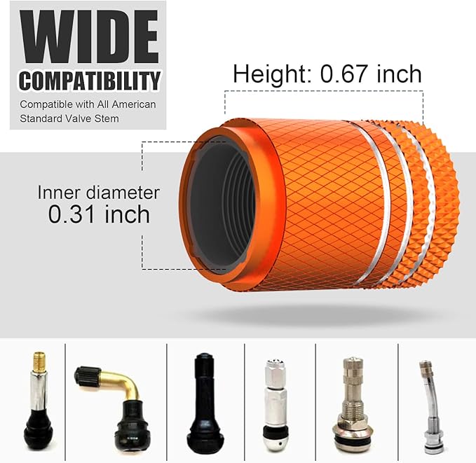 Tire Valve Stem Caps for Car Tire Cap 5 Pack Corrosion Resistant Leak-Proof Premium Alloy American Flag Universal for Car Bike Truck Motorcycle Orange