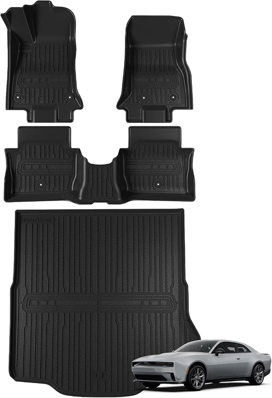 TripleAliners All-Weather Mats Compatible with 2026 2025 2024 Dodge Charger EV Accessories Floor Liners Trunk Cover Custom Fit TPE Heavy-Duty Liners (Floor & Trunk Mats)