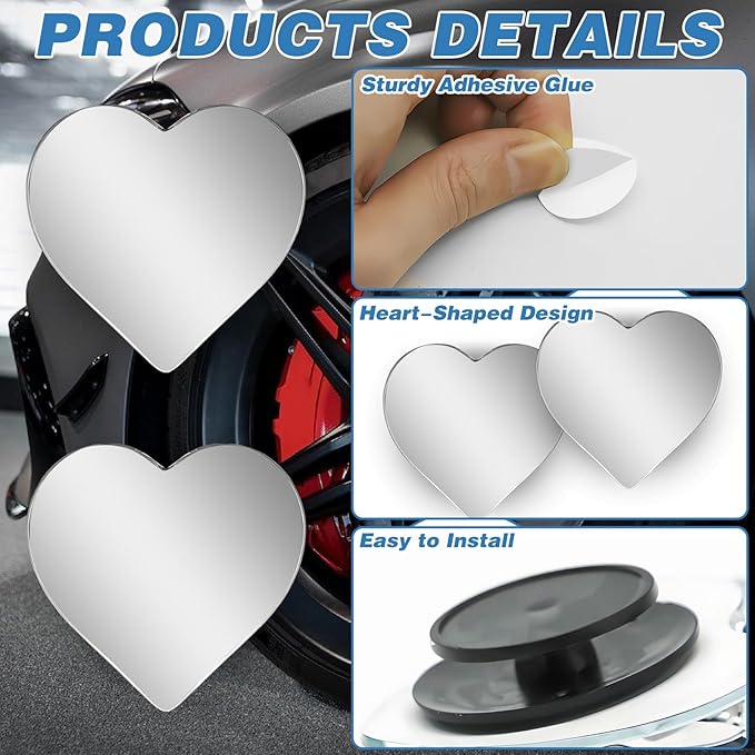 4Pcs Cars blind spot mirror Heart Shaped Car Side Mirror Car Accessories Adjustabe Angle Removable Wide Angle Convex RearView Mirror Enhanced Safety Universal Stick-On for Suvs Trucks Autos
