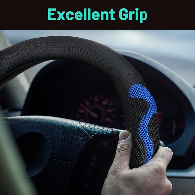 DaisyInner 15 Inch Truck Steering Wheel Cover Leather Wheel Semi-Truck Comfy Grip Cover Anti Slip Car Accessory, Fits Rv, Big Rig and Classic Car (Blue, Classic Style)