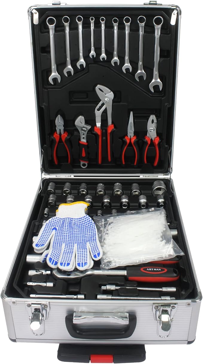 RYH 899pcs All-in-One Professional Tool Set & Rolling Tool Box Set - 4 Drawer Organizer Storage Case - Complete Home, Auto, Mechanic Tool Kit for DIY, Homeowner, Handyman Tool Set (899pcs+Silver)