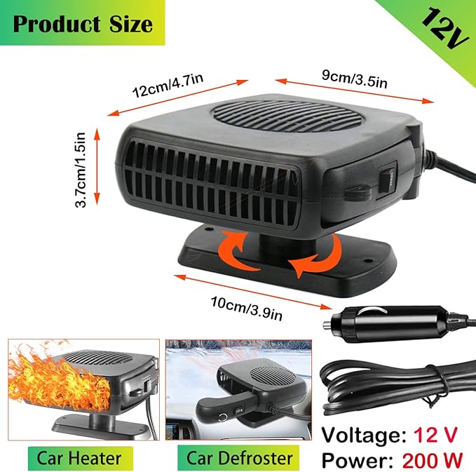 Car Heater,Portable Car Heater for Vehicle, 12V Car Heater Portable, Portable Heater for Car, 360° Rotatable Car Defroster Windshield Heater 12v Car Heater That Plugs Into Cigarette Lighter(black)
