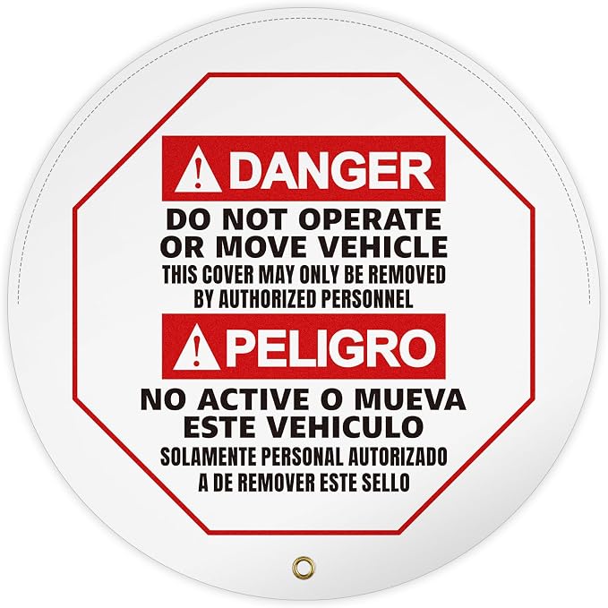 1 Pcs Steering Wheel Cover for Lockout Tagout - 20" Danger Do Not Operate Bilingual Reinforced Vinyl for Trucks Pallet Jacks Forklifts