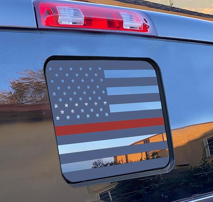Xinghe for Ford F150 F250 F350 2015-2026, Rear Middle Window American Flag Decals, Matte Black USA Flag Decal for Truck Back Window, for Ford Raptor 2015-2026 Accessories (Redline)