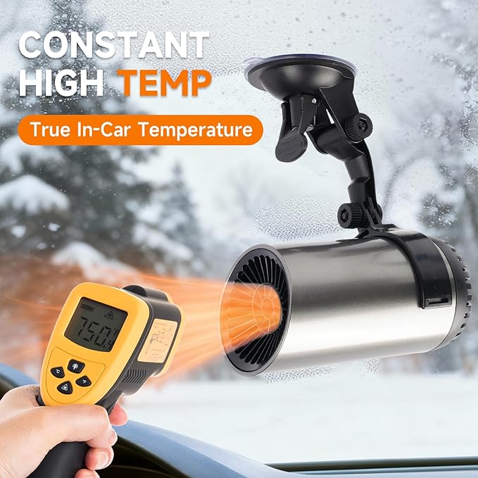 Car Heater, 12V Portable Car Heater that Plugs into Cigarette Lighter, Defroster for Car Windshield, 2 in 1 Heating & Cooling Fast Heating Defrost Defogger with Suction Holder
