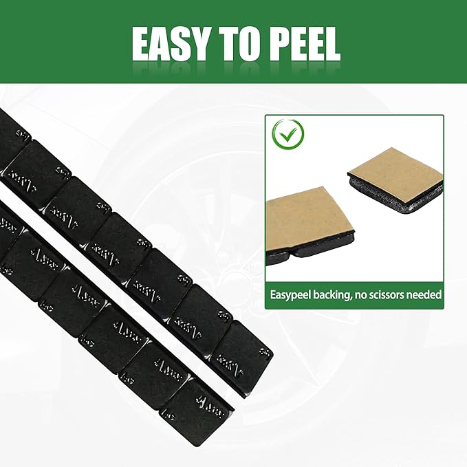EZISO 1/2 Oz Black Stick on Wheel Weights,0.5OZ Adhesive Backed Wheel Weights (144pcs,72 oz Pack)