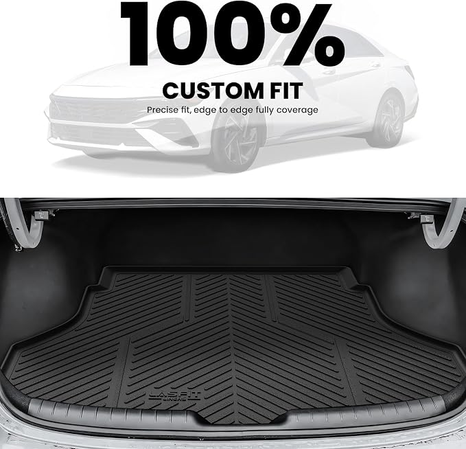 LASFIT Cargo Mat for Hyundai Elantra 2026 2025 2024 2023 2022 2021 & Elantra N 2022-2026, All Weather TPE Custom Fit Elantra & Elantra N Trunk Mat, Black