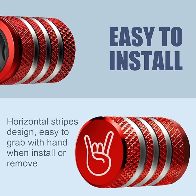 Tire Valve Stem Cap Cover - (5 Pack) Tire Air Cap Metal with Plastic Liner Corrosion Resistant Leak-Proof Rock and Roll for Car Truck Motorcycle Bike Red