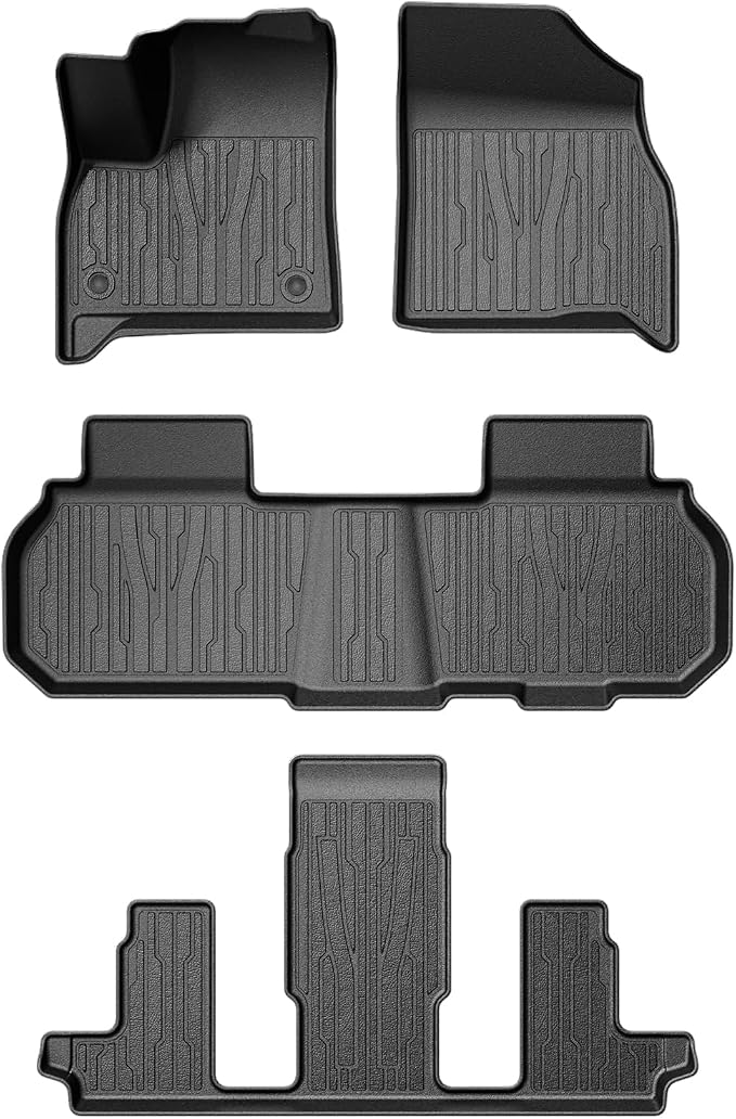 TripleAliners Floor Mats Compatible with 2024-2026 GMC Acadia/Chevy Traverse (2nd Row Captain's Chairs)/2025-2026 Buick Enclave | 7-Seat Only | All Weather TPE Custom Fit Full Set Floor Liners
