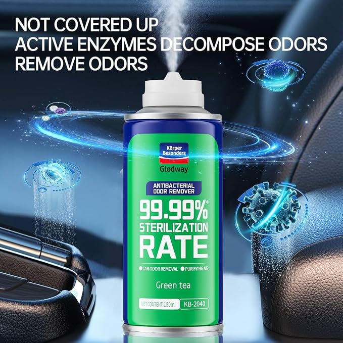 GLODWAY Car Air Freshener Spray,Green Tea Scent, 6 OZ Odor Eliminator,4 Pack, for Cars, Trucks, RVs, Home