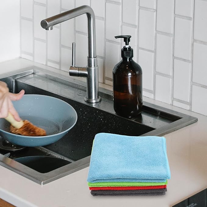 ARTIBETTER Microfiber Cleaning Cloths 24pcs Set, Ultra-Absorbent Dish Towels for Kitchen and Car Detailing, Lint-Free Multipurpose Wipes with Fast Drying for Household and Surface Cleaning