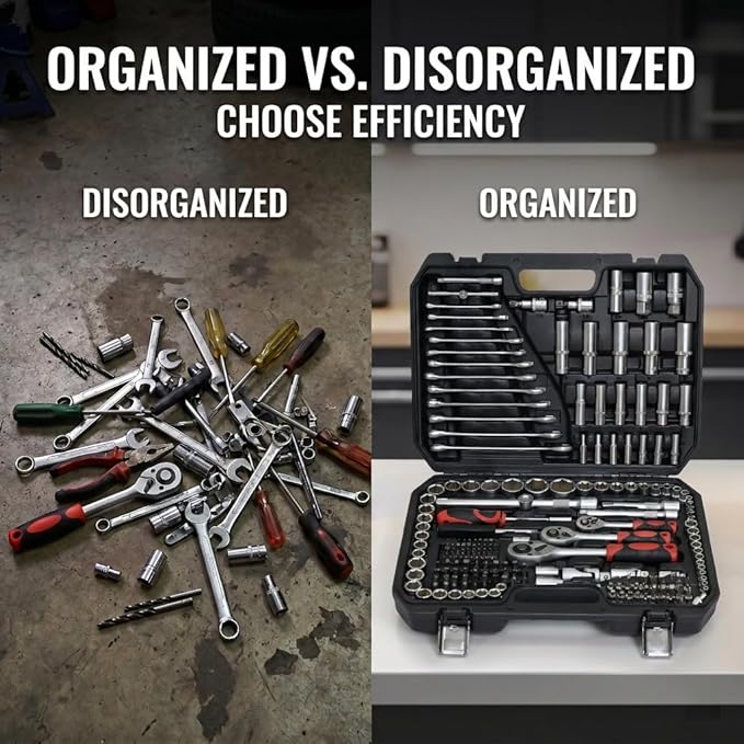 216 Piece Mechanics Tool Set, Heavy Duty Socket and Ratchet Wrench Toolbox Combo Kit, 1/4", 3/8" & 1/2" Drive Hand Tools for Auto Repair and Home Maintenance, Gifts for Men，Black
