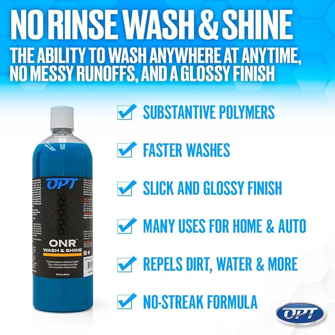 Optimum No Rinse Wash and Shine Version 5 - ONR Rinseless Car Wash Soap for Auto Detailing, Use On Paint, Ceramic Coatings, Glass, Interior (8 oz)