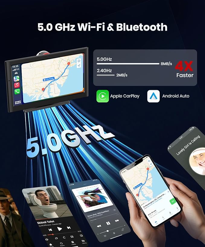 Foxpark Portable Carplay Car Screen for Apple & Android Auto-7" HD Wireless Car Play Touch Screen with Backup Camera,Car Audio Receivers with Voice Control,GPS Navigation,Bluetooth,Mirror Link,FM