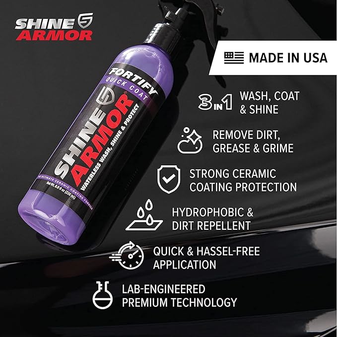 Car Wax Spray and Ceramic Coating for Cars - 3 in 1 Waterless Car Wash and Detailing - Quick Effect Coating Agent for Car - High Gloss Top Coat, Shiny Car Stuff by Shine Armor - Protective Wax 16FlOz