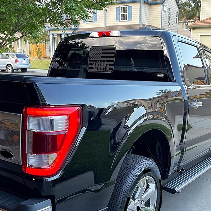 Xinghe for Ford F150 F250 F350 2015-2023 2024 2025 2026, Rear Middle Window American Flag Decals, Matte Black USA Flag Decal for Truck Back Window, for Ford Raptor 2015-2025 Accessories
