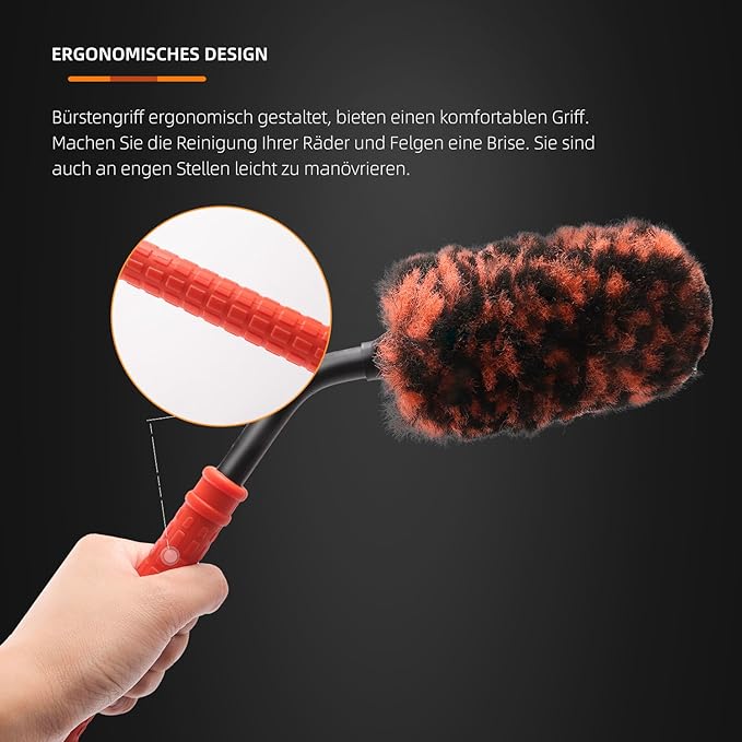 SPTA Rim Cleaner Brush, 3 Pcs Synthetic Ultimate Wheel Brush Set, Flat Spoke Wheel Cleaning Brush, Car Wheel Brush, Brush for Cleaning Wheels, Safe for Cars, Trucks, SUVs, RVs, Motorcycles & More