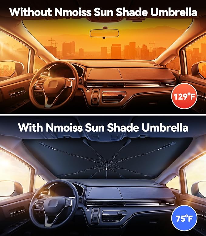 Nmoiss Windshield Sun Shade Umbrella for Honda Odyssey - [Vinyl Coating Heat Shield] Protect Car from Sun Rays & Heat Damage Keep Cool and Protect Interior, Spring Structure Edge