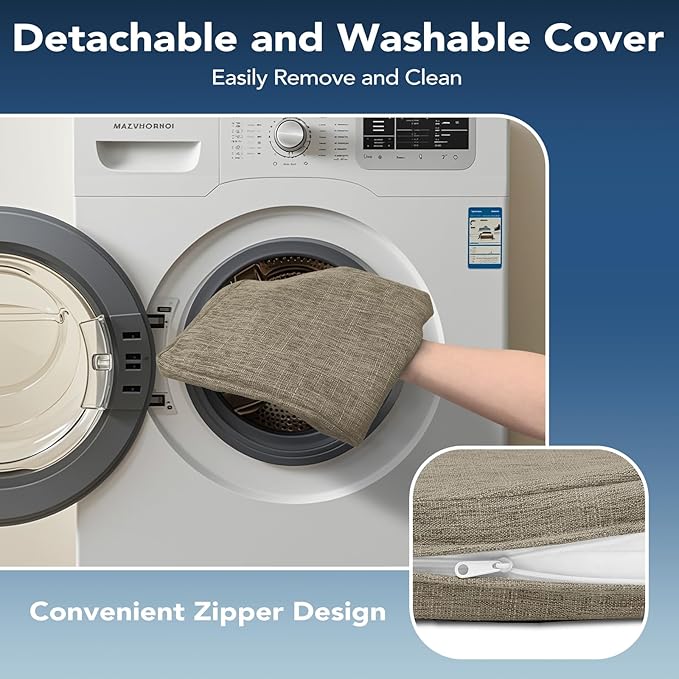 Chair Cushions for Dining Chairs, Non Slip Chair Pads with Ties and Washable Covers, Memory Foam Kitchen Chair Cushions Set of 4, 16"X16"X2.5", Khaki