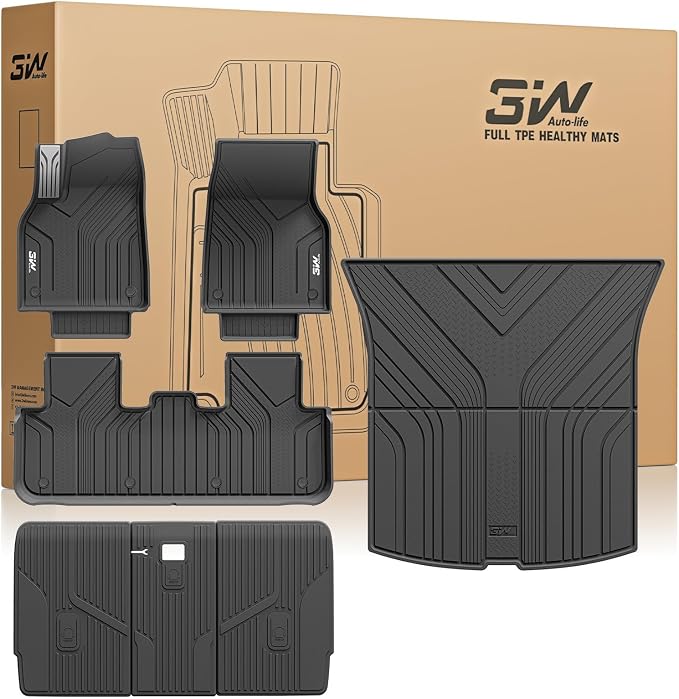 3W 2025 2026 Tesla Model Y Juniper Only for 5 Seat Floor Mats with Rear Cargo Mat & Backrest Mat TPE Anti-Slip All Weather Accessories, Vigormold™