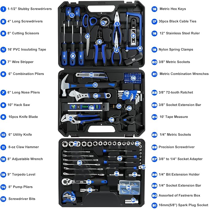 Prostormer 269-Piece Tool Set, Complete Tool Kit for Home, Auto and Mechanics Repair, General Household Hand Tool Box with Drawer for Men & Women (Blue)