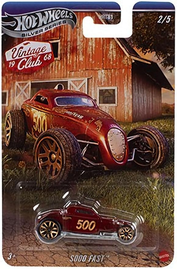 Hot Wheels Vintage Club Grand Prix Die-Cast Cars Collection, 5-Pack Set with '65 Mustang, Sooo Fast, Mod Rod, '71 Porsche 911, Volkswagen Classic Bug HRT81-956H