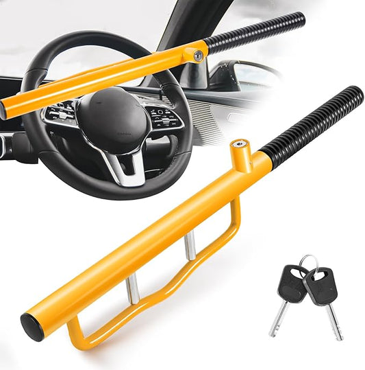 LAMA Heavy Duty Steering Wheel Lock Car Anti-Theft Device, Universal Vehicle Steering Wheel Lock Car Anti Theft Security Lock for Cars Trucks Vans and SUVs(Yellow)