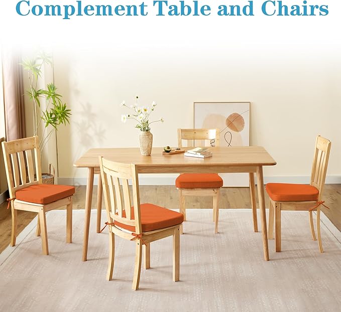 IASEAHK Chair Cushions for Dining Chairs Set of 4, Non Slip Kitchen Chair Pads, 17" x 16" x 2", Indoor Dining Chair Cushions with Ties, D-Shaped Seat Cushions for Kitchen Chairs, Orange