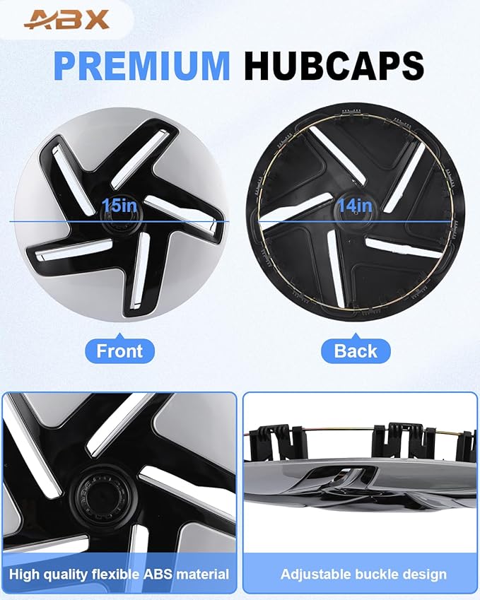 ABX Hubcap Wheel Covers Hub Caps 15 Inch Set of 4 White Universal Wheel Rim Cover R15 Stylish Car Decor Wheel Covers for Toyota Camry Nissan Mazda (White, 15 inch)
