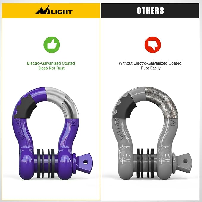 Nilight 2 Pack 3/4" D-Ring Shackle with 7/8" Screw Pin 41,887lbs Break Strength, Heavy Duty Off Road Recovery Shackle with Isolators Washers for Use with Tow Strap, Winch, Off-Road Truck Vehicle