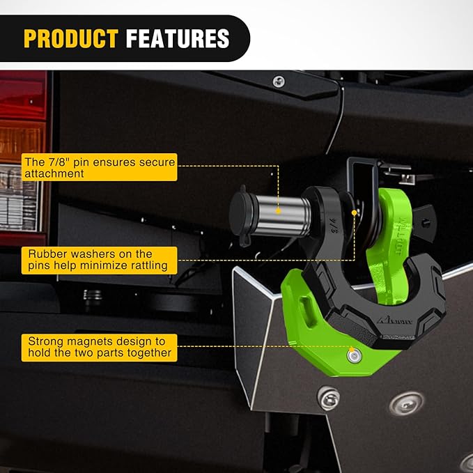 Nilight 2 Pack 3/4" D-Ring Separate Shackle with 7/8" Lock Pin 45,000 lbs Break Strength, Off Road Recovery Shackle with Isolators Washers for Use with Tow Strap, Winch, Truck Vehicle (Black&Green)