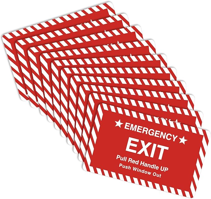 10 Pack 3X4" Car Vehicle School Bus Train Red Hanle Emergency Exit Notice Warning Caution Signs Decal Sticker-Pull Red Handle Up,Push Window Out red