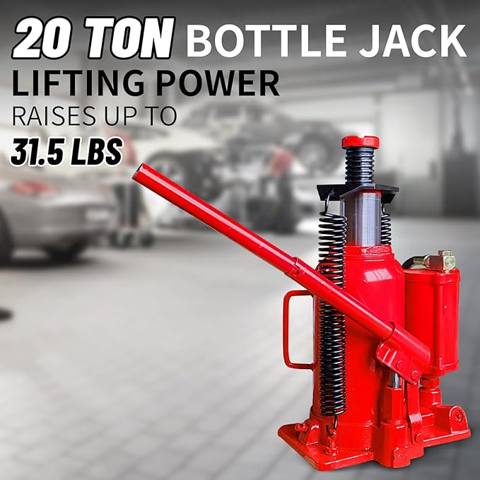 20 Ton Air Hydraulic Bottle Jack with Air-Powered or Manual Operation, One-Piece Hydraulic Cylinder Design, Air Bottle Jack with Carry Handle for Pickup Trucks, Commercial Vehicles, and Farm Equipment