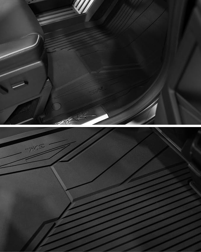 3W Floor Mats for Tesla Cybertruck 2023 2024 2025 2026, TPE All Weather Protection Waterproof Custom Fit Floor Liner for 1st, 2nd Row for Cybertruck, Black