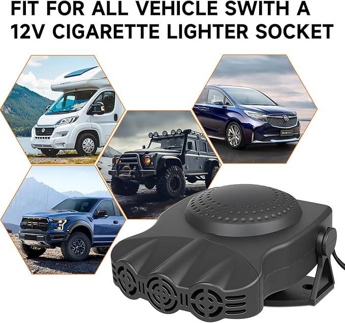 Car Heater 12V 200W 2-in-1 Defroster & Defogger, Fast Heating, Large Airflow, 360° Rotation, Durable High-Temp Design for All 12V Vehicles