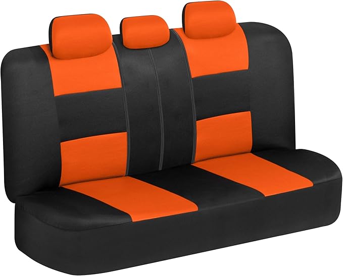 BDK PolyPro Car Seat Covers Full Set in Orange on Black, Front and Rear Split Bench Seat Covers for Cars, Easy to Install Car Seats Cover Set and Accessories for Auto Trucks Van SUV - Orange